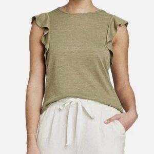 A New Day Women's Small Tank Blouse Green Flutter Short Sleeve Round Neck Top